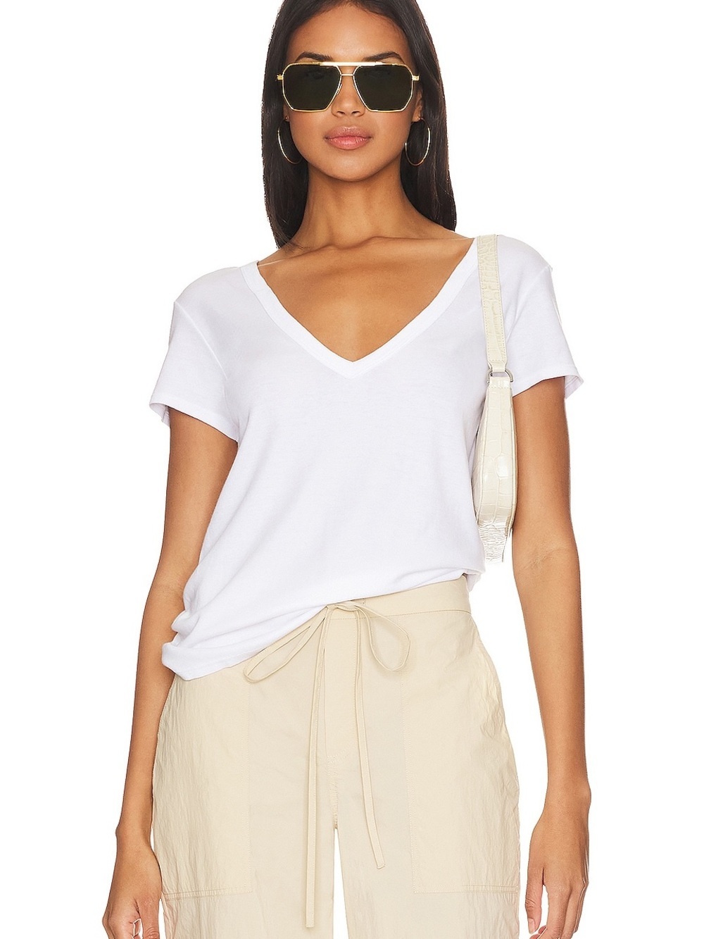 Enza Costa white V-neck t-shirt.